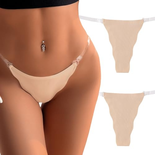 Adigau 2 Pezzi Perizoma Donna Tanga Invisibile Slip Mutandine Senza Cuciture Vita Bassa G-String Intimo Elastico con Cinturino Trasparente Regolabile