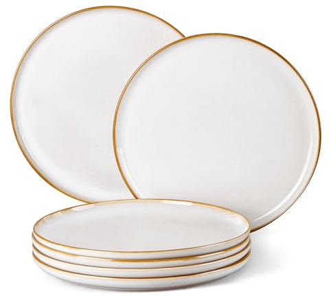 Homikit Lot d'assiettes pour 6 personnes, glaçage réactif, grès, 26,5 cm, beige