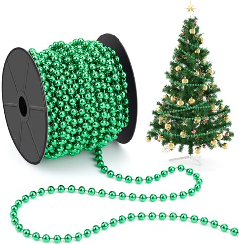 Chuangdi Perlenkette Weihnachtsbaum 15m/Rolle 6mm Perlenschnur Perlengirlande Dekoration Weihnachtsbaumschmuck Kunststoff Perle Christbaumschmuck PerlenbandZubehör für DIY (Grün)