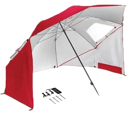 Jiuvaso Ombrellone da Spiaggia Leggero, Portatile, Traspirante, Multifunzionale, 210 cm, per Picnic, Giardino, Campeggio all'aperto, Rosso