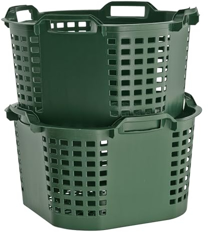 Erntekorb 50 Liter 2er Set Gartenkorb Grün Lebensmittelecht Obstkorb Robust | BURI Kartoffelkorb drehstapelbar aus Kunststoff Made in Germany als Obstkorb, Laubkorb und vielseitiger Gartenkorb