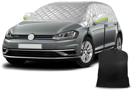 Opaltool Halbgarage Auto Kompatibel mit 2004-2025 VW Golf MK5 MK6 MK7 MK8, 6-Lagige Halbabdeckung mit Haken, Reflektierendem Streifen und Ohrkappen zum Schutz vor Schnee, EIS und Frost