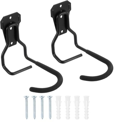 sourcing map Lot de 2 supports muraux pour vélo avec fixations d'installation, crochets de vélo à 2 trous, porte-vélos pour garage et vélo, noir