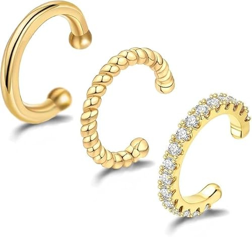 3PCS Ear Cuff no Piercing - ear cuff earrings for women - clip on earrings - Perfect for Birthdays and Christmas Gifts (Gold)