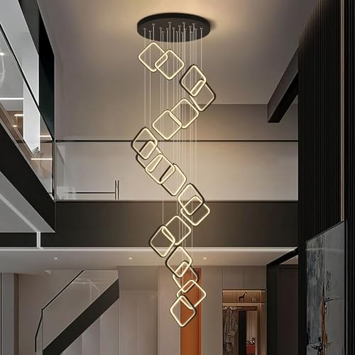 AISNXOQI 18 Spiral Staircase LED with Remote control,Dimmable Long Chandelier for Villa,Arch,High Foyer,300cm Adjustable Height,Large Stair Ceiling Light(18 lights