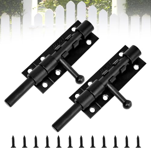 JNEYVIC 2 Pz Chiavistello per Porta con 12 Viti, 125mm Chiavistello Porta in Acciaio Inox 304 Chiavistello Scorrevole Inox Catenaccio Porti in Legno Serratura Porti Catenaccio Porte in Legno Serratura