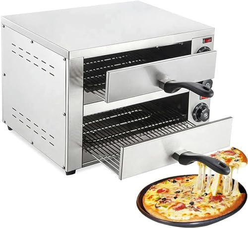 Four à pizza électrique de comptoir, four à pizza commercial à deux étages de 16 pouces, minuterie 60 min, réglage de la température de 0 à 300 °C, avec poignée anti-brûlure, pour boulangerie, resta