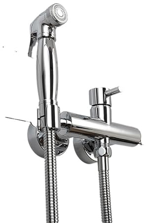 Ducha Bidet de Mano Grifo de bidé for baño con mezclador agua caliente y fría en oro cepillado, for mujer, rociador descarga. Montaje pared, negro cromado(Chrome bidet faucet)