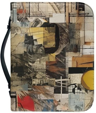 Bibel Hülle Tasche Gelbes Muster Große Pu-Leder Buchhülle Für Damen Und Herren, Vielseitige Buchschutz Mit Griff, Reißverschluss, Taschen Und Stiftfächern 25.9x4.6cm