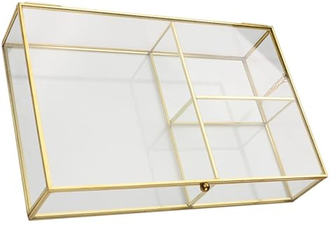 PLAFOPE Glas Schmuckkästchen mit Deckel und Lippenstiftfach Elegante Kosmetikbox aus Glas für Schreibtisch Schmuckaufbewahrung für Hochzeit und Alltag
