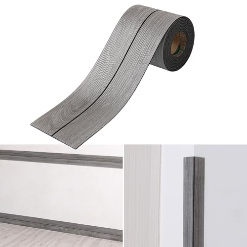 Listón blando autoadhesivo, 30 x 30 mm, 3 metros, zócalo autoadhesivo, de PVC, flexible, grano de madera, autoadhesivo, para cocina, baño, baño (gris)