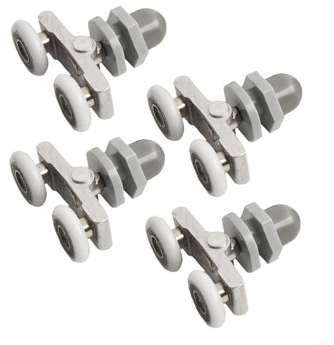 4 x Doppelrollen für Duschtüren, 19 oder 23 oder 25/27 mm Durchmesser, langlebiger Kunststoff, Nylon, mit Edelstahl-Kugellager, Messing, glatt, geräuscharm (19 mm)