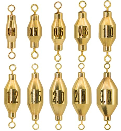 NIYANGLE Pesas de Cobre para Señuelos de Pesca 10 Piezas con Diseño de Doble Anilla Giratoria Rango 0.-3 Portátiles para Pesca en Agua Salada Suministros Marítimos Profesionales