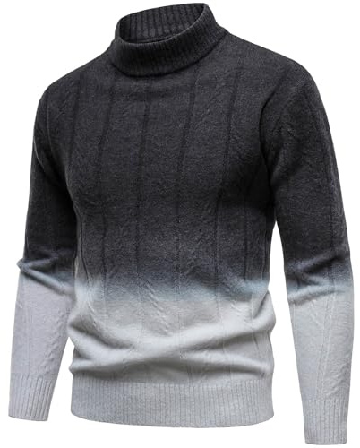 Generisch Maglione a collo alto, da uomo, con motivo a treccia, in tinta unita, in jacquard, a collo alto, a maglia fine, per ragazzi, S1 grigio scuro, 3XL
