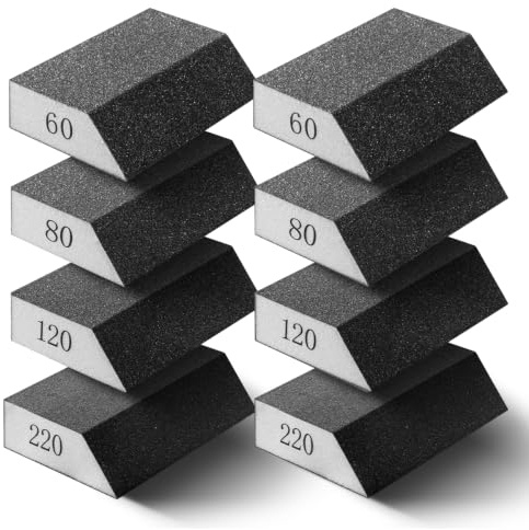 8 Pack Angled Sanding Sponge Blocks Assorted Grits 60 80 120 220 (2 Each)