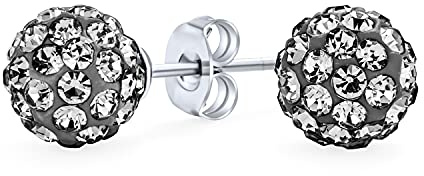 Elegante .925 Sterling Silber Runde 8MM Glitzernde Pave Kristall Disco Ball Ohrstecker Für Frauen Teenager In Vielen Farben