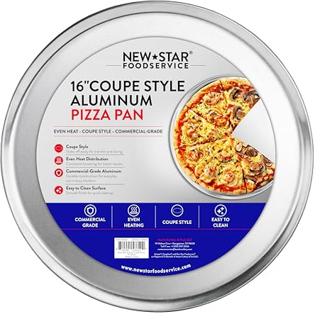 New Star Foodservice Restaurant-Grade Aluminum Pizza Pan, Baking Tray, Coupe Style, 16 Inch