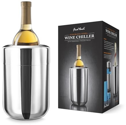 FINAL Touch Stainless Steel Wine Chiller with Removable Gel Freezer Packs, Stainless Steel Wine Cooler with Removable Gel Ice Packs