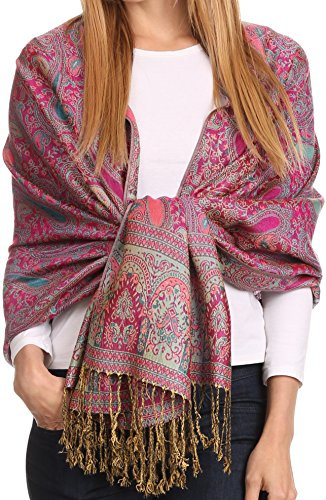 Sakkas Kalin long Large Woven Patterned Fringe Tassel Pashmina Shawl/Scarf