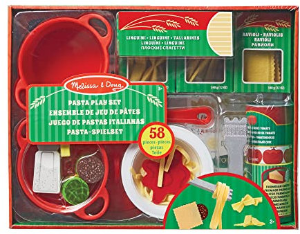 Melissa & Doug Pasta Cooking Set, Kitchen Toy, Pretend play food montessori toy 3 year old, Wooden food for role play kids toy food, Gift for 3 year old boy or girl