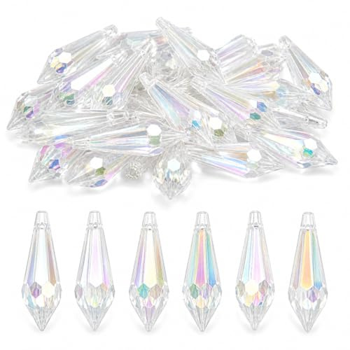 Perlin 60 Stück Kristalloptik Acrylperlen Tropfen 25 mm Facettierte Klar AB Perlen Anhänger Perlen für Schmuck Basteln Fensterdeko Chandelier DIY