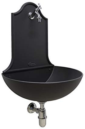 FONDERIA BONGIOVANNI | Fontaine de jardin | Fontaine murale | Modèle Marbella | avec robinet et siphon en laiton | pour la maison Jardin | Fontaine d'extérieur| Fontaine de jardin extérieur | Chrome