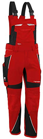 Grizzlyskin Latzhose Iron Rot/Schwarz S60 - Workwear Arbeitshose für Männer & Damen, Unisex Blaumann, Codura-Schutzhose mit vielen Taschen