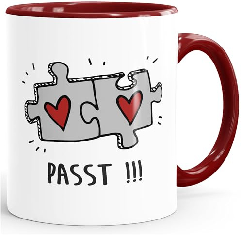 MoonWorks® Kaffee-Tasse Passt!!! 2 Puzzleteile Geschenk Liebe Valentinstag Jahrestag Beziehung Inner-bordeaux Keramik-Tasse