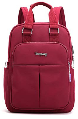 FANDARE Zaino Laptop Borsa Borse Scuola Zaini con USB Adolescente Borsa Scuola Tempo Libero Ragazzi Ragazze Borse da Viaggio Daypacks Donne per Outdoor Campus Casual Impermeabile Nylon, Vino, Vino