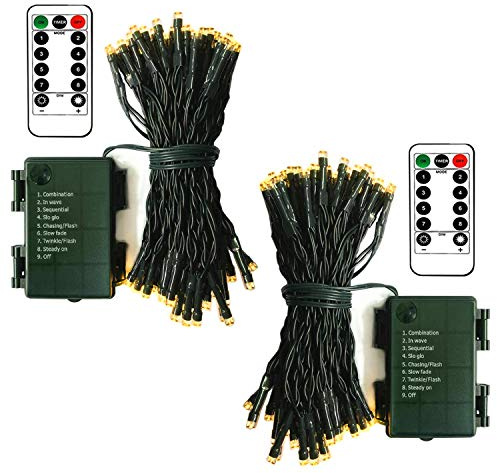 2 Stück Weihnachtsbaum Lichterkette Batterie Timer 5M 50 LED Grüner Draht | Fernbedienung, Dimmbar, Wasserdicht, 8 Modi, Weihnachtsbeleuchtung für Hochzeit Weihnachtsbaum Deko, Warmweiß