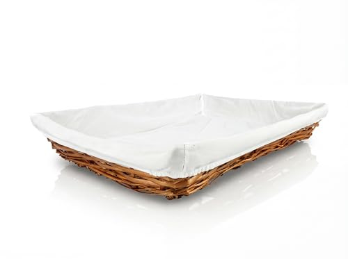 HERSIG Cesta Capazo de Mimbre para Ropa Planchada con Forro Protector | Bandeja rectangular 60x40cm con forro textil lavable; Canastos para Colada Limpia y Organización de Armario sin Asas - Miel