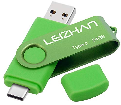 LEIZHAN Memorias USB 3.0 64GB Tipo C Pendrive Flash Drive para Samsung Huawei Tipo-C Dispositivos Android/PC-Verde