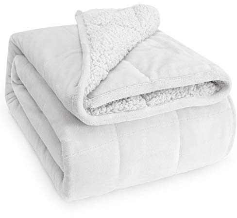 Wemore Sherpa-Fleece-gewichtete Decke für Erwachsene, 9 kg, doppelseitig, gemütlich, flauschig, schwere Decke, Ultra flauschig, Überwurf, 152.4 x 203.2 cm, weiß auf beiden Seiten
