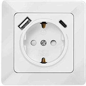 Unterputz-Steckdose, 1x Schutzkontakt (Schuko) CEE 7/3, mit USB-Ladestation 1x USB-C PD +A