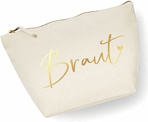 Miss Lovely Kosmetik-Tasche Schmink-Tasche Braut in woll-weiß Creme-weiß & Gold Hochzeits-Accessoire Zubehör Braut-Tasche Beauty-Case Kultur-Tasche Make-up Bag Täschchen JGA