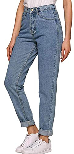 Tomwell Mujer Vaqueros Skinny Push Up Pantalones Elásticos Jeans Cintura Alta Vaqueros Denim Largo Mujer Boyfriend Rectos de Estilo Retro Cómodos Pantalones de Mezclilla