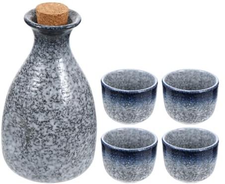 Japanese Sake Set Ceramic Pot with 4 Cups Frosted Surface | Frosted Ceramic Finish, 1 Pot 4 Cups, Giftable for Tea Parties and Home Decor