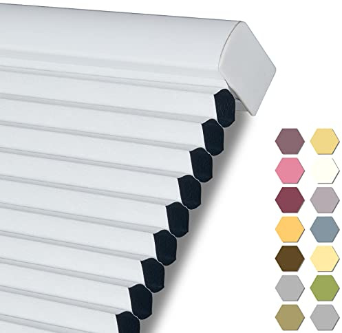 Persilux Custom Size 100% Blackout Cordless Cellular Shades & Blinds Honeycomb Blinds Bottom up Waterproof Thermal Insulated Window Shades for Home, Windows and Kitchen White