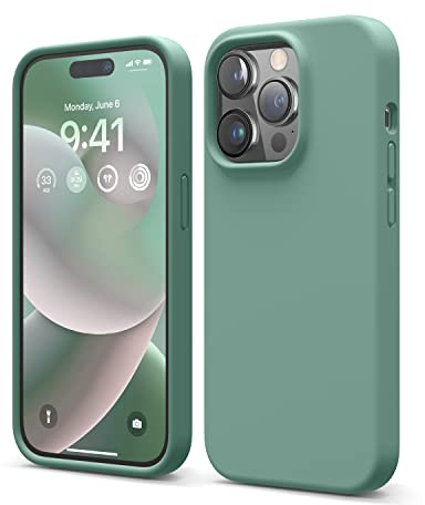 elago Silikon Hülle für iPhone 14 Pro | Premium Silikon, Ganzkörperschutz - 4 Schichten stoßfeste Handyhülle, kratzfestes weiches Mikrofaserfutte (Nachtgrün)
