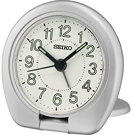 SEIKO Sakai Travel Bedroom Alarm Clock, White/Metallic Silver