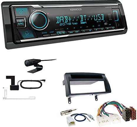 Kenwood KMM-BT508DAB 1-DIN Digital Media Receiver Autoradio DAB+ Bluetooth Amazon Alexa Einbauset passend für Toyota Corolla 2001-2007 dunkelgrau