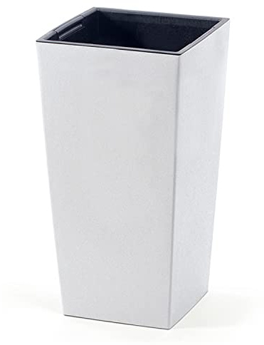Vaso per Fiori piante Quadrato Urbi Square ECO WOOD Decorativo in Plastica e 33% Legno da Interno Esterno 24x24x45 cm Bianco Design Moderno 19 Litri