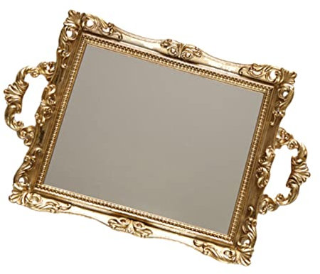 Cabilock 1 Pc Bandeja De Espejo Dorado Organizador De Joyas para Collares Plato De Servir Plato De Anillo Bandeja De Perfume De Cristal Servicio De Mesa De Café Resina Cosmético Constituir