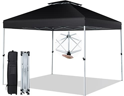 COSTWAY Tonnelle de Jardin Instantanée 305x305cm Toit Double Ventilé, Tente de Jardin Anti-UV Imperméable à 3 Hauteurs 217/246/275CM avec Sac à roulettes pour Patio Camping (Noir)