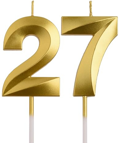 AOOLADA 27th 72nd Birthday Candles, Gold 72 27 Year Old Number Birthday Candles, Happy Birthday Party Decorations Cake Topper Gifts for Men Women