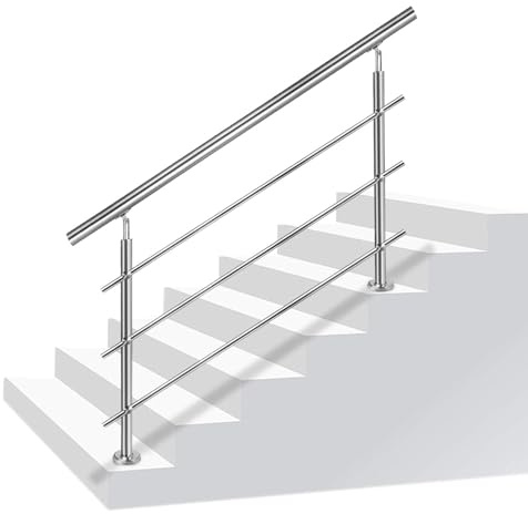 LZQ Corrimano in acciaio inox, ringhiera per scale interne ed esterne, per scale, balconi, giardini, parapetti (200 cm, 3 barre trasversali)