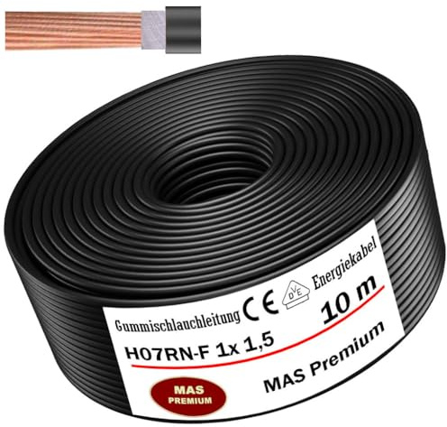 MAS Premium H07RN-F - Cable de manguera de goma (5 – 500 m, cable de alimentación para obras, 1 x 1,5, 4, 6, 10, 16, 25, 35, 50 y 2 x 1, cable flexible para dispositivos pesados (H07RN-F 1 x 1,5 mm²,
