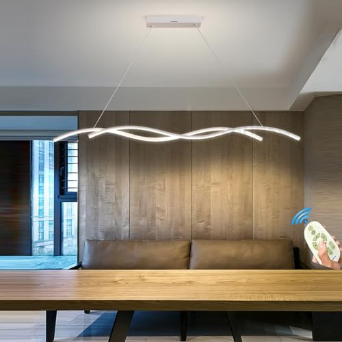 Modern LED Pendelleuchte Weiß Esstisch Esszimmer L90cm Hängeleuchte/Hängelampe Dimmbar Mit Fernbedienung Pendellampe Wohnzimmer Küchen Büro Hängend Lampe Esstischlampe Kronleuchter Decke Leuchte
