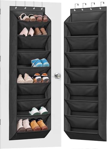 MISSLO Schuh-Organizer über der Tür Schmal hängende Schuhaufbewahrung mit 8 tiefen Taschen Passt 20-Paar Schuh Regal, Kleiderschrank Schuhhalter für Türorganizer, Schwarz