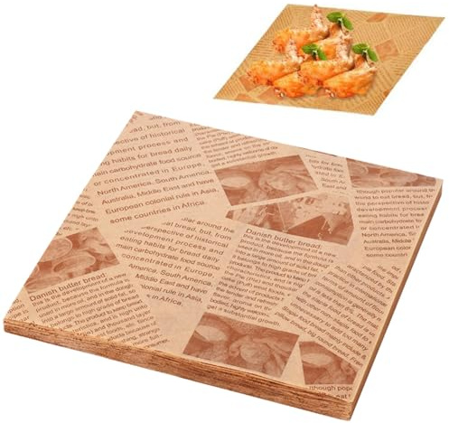 Lot de 100 feuilles de papier d'emballage sulfurisé de qualité alimentaire pour pain, sandwich, hamburger, frites, emballage cadeau
